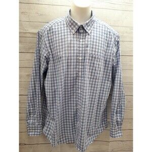 Southern Pines Mens Gingham Plaid Shirt XL Button Down Blue White Long Sleeve